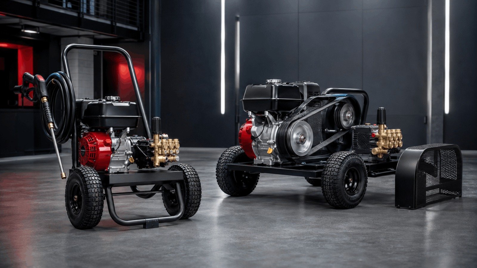 Direct drive vs belt drive Honda pressure washer comparison showing side by side configurations