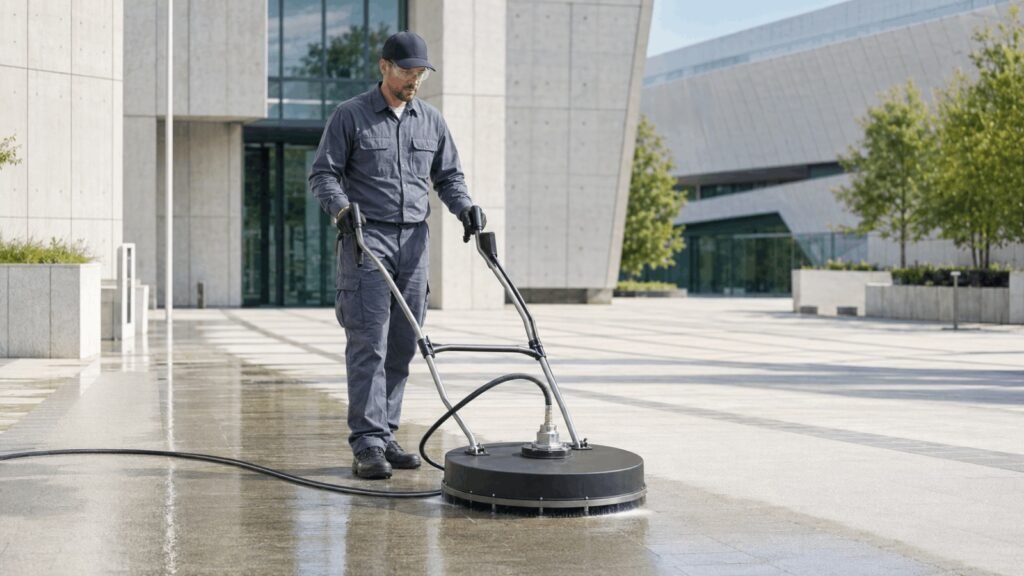 General Pump Hammerhead 20 inch commercial pressure washer surface cleaner in action