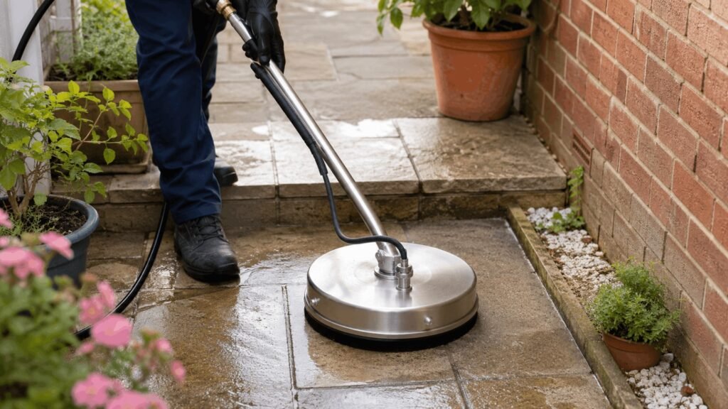 Tool Daily 15 inch stainless steel compact surface cleaner on residential walkway