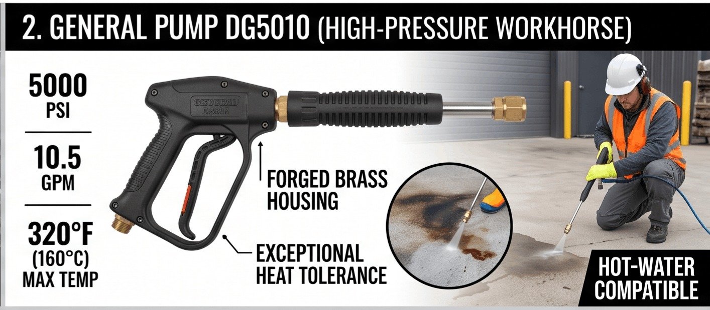 General Pump DG5010 5000 PSI hot water pressure washer spray gun with forged brass housing