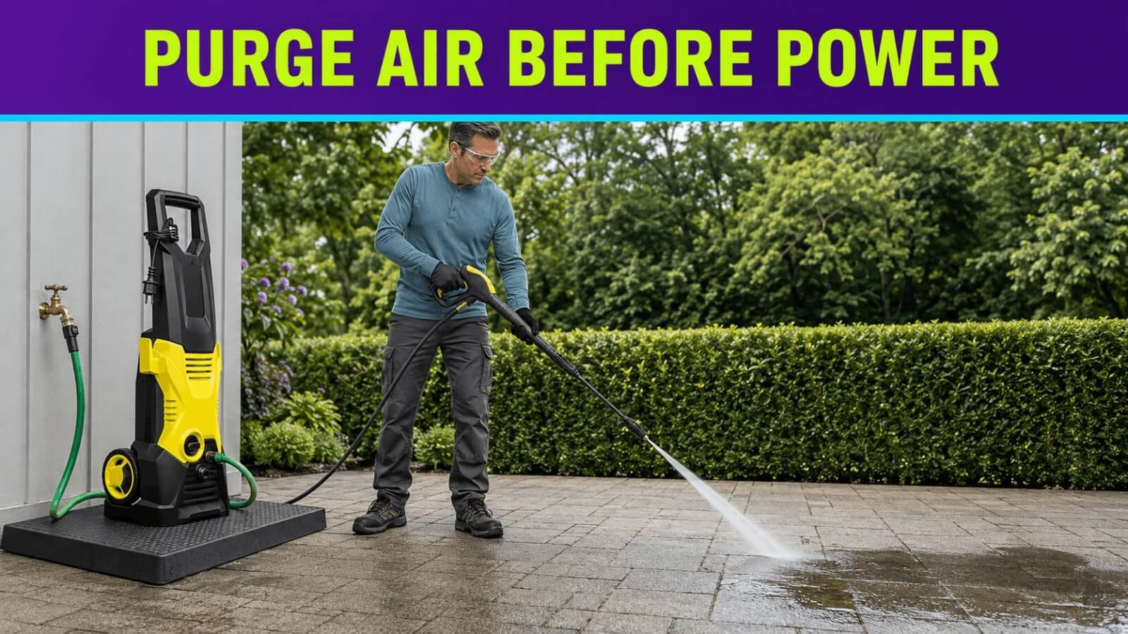 Purging trapped air from Kärcher pressure washer spray gun before turning power on