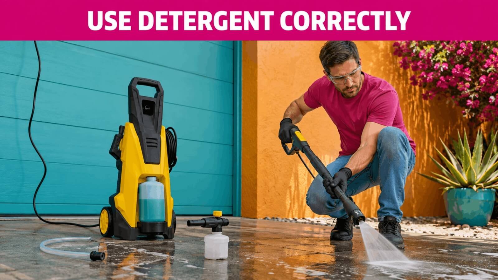 Applying detergent correctly using Kärcher pressure washer plug and clean system