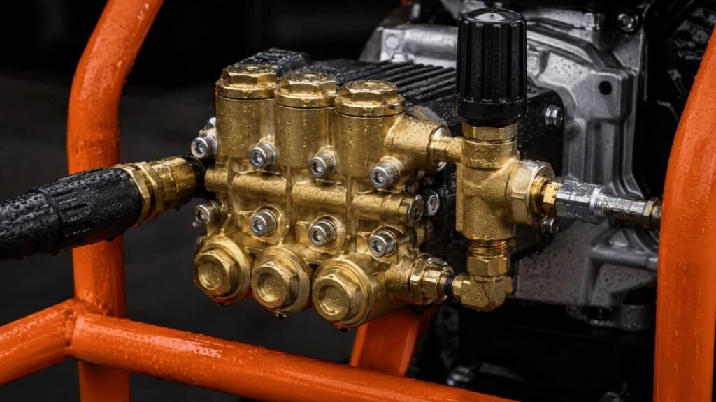 AAA industrial brass triplex plunger pump installed on Simpson pressure washer