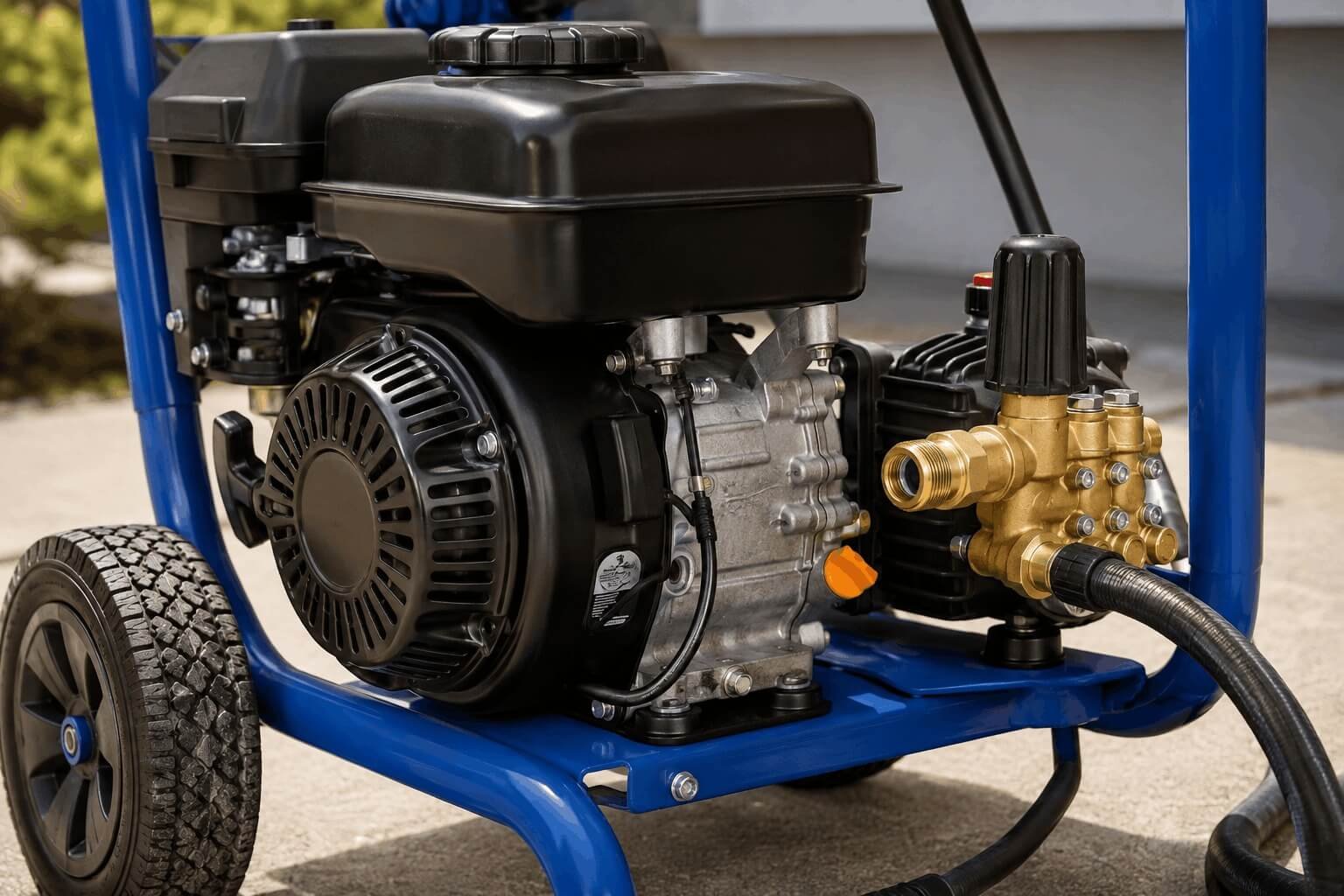 Close-up view of the 212cc 4-stroke OHV engine and maintenance-free axial cam pump on the Westinghouse WPX3400.