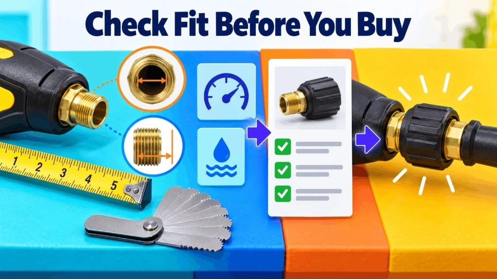 Measuring threads and checking compatibility for generic pressure washer accessories before buying.