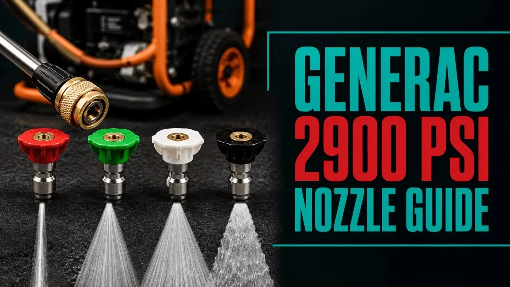 Visual guide to the different nozzle tips for the Generac 2900 PSI pressure washer.