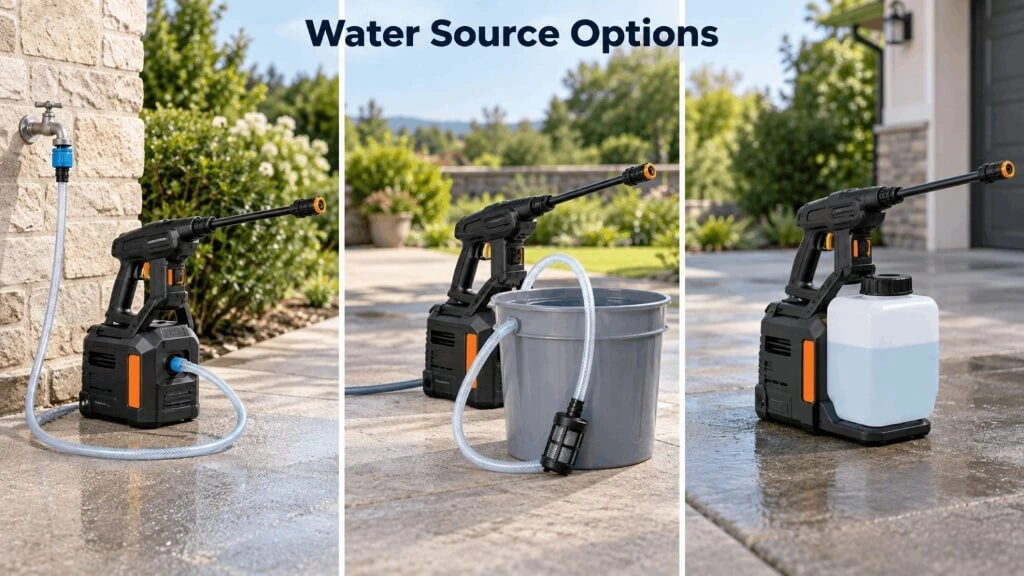 Water Source Connection Options for Cordless Pressure Washer