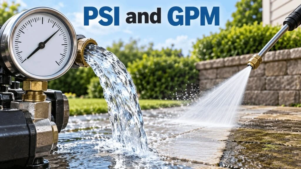 Cordless vs electric pressure washer gauge measuring PSI and GPM water flow rate