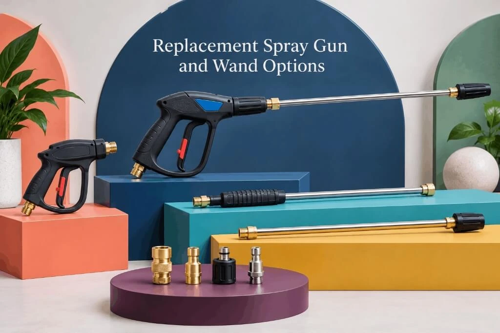 Various replacement spray gun and wand options for pressure washers with different connectors