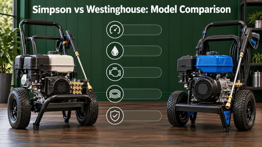 Specifications comparison graphics for Simpson and Westinghouse pressure washers