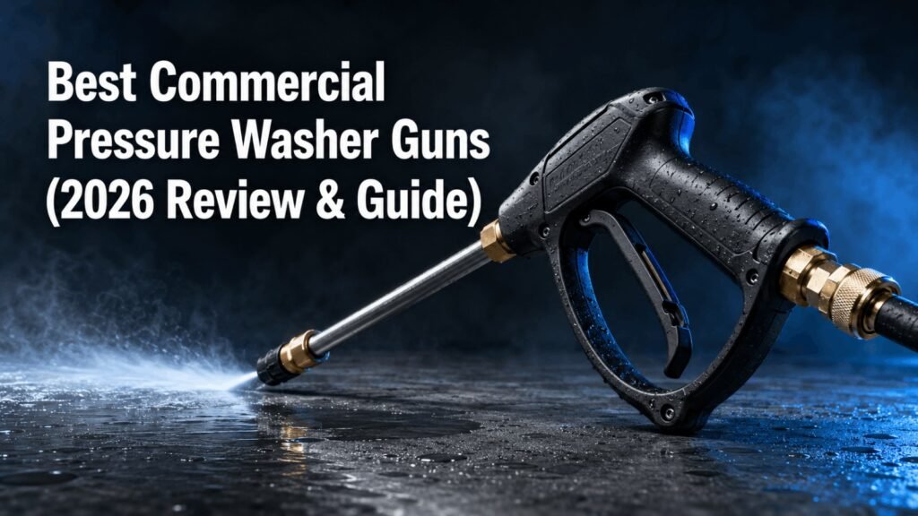 Best Commercial Pressure Washer Guns 2026 Review and Guide featured banner showing heavy duty spray gun