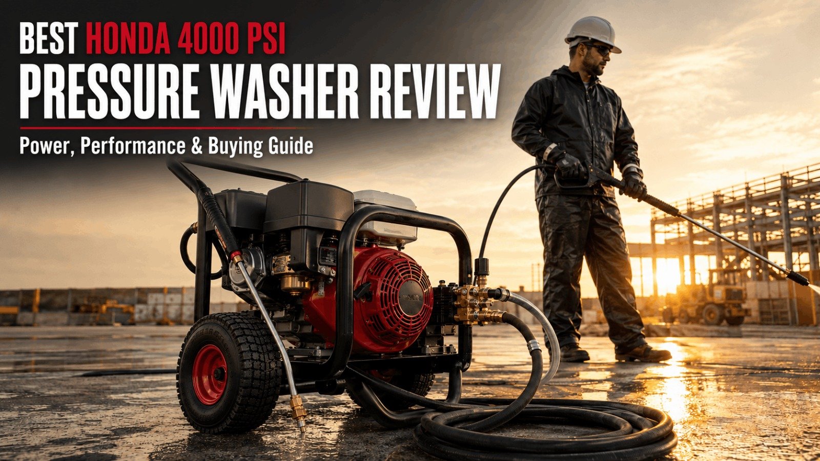 Pressure Washer Honda 4000 PSI review featuring a Honda GX390 commercial pressure washer with a triplex pump
