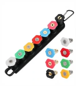 Pressure Washer Nozzle Kit with multiple color coded spray tips and holder