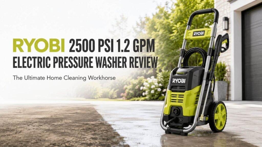 RYOBI 2500 PSI 1.2 GPM electric pressure washer review cover image on outdoor driveway