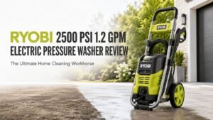 RYOBI 2500 PSI 1.2 GPM electric pressure washer review cover image on outdoor driveway