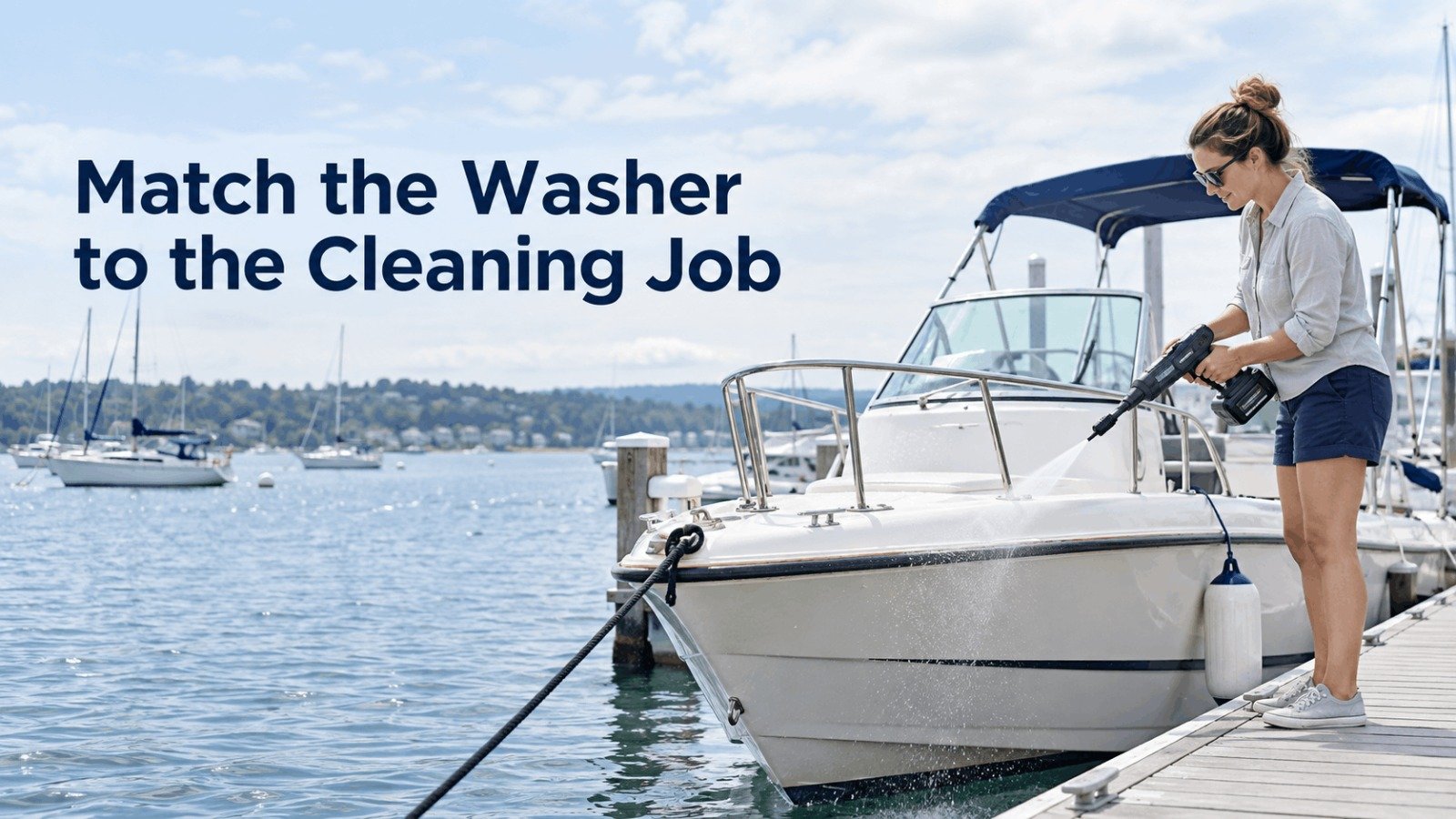 Match a 20V / 40V / 60V cordless pressure washer to the cleaning job: washing a boat