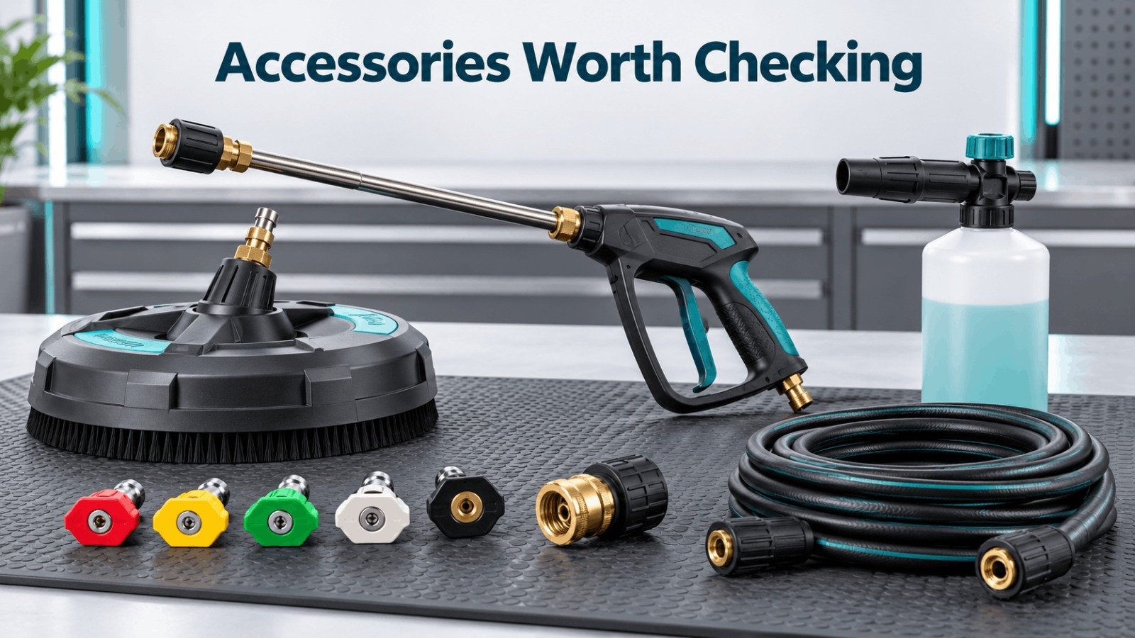 Pressure washer accessories worth checking: nozzles, surface cleaner, foam cannon and hose