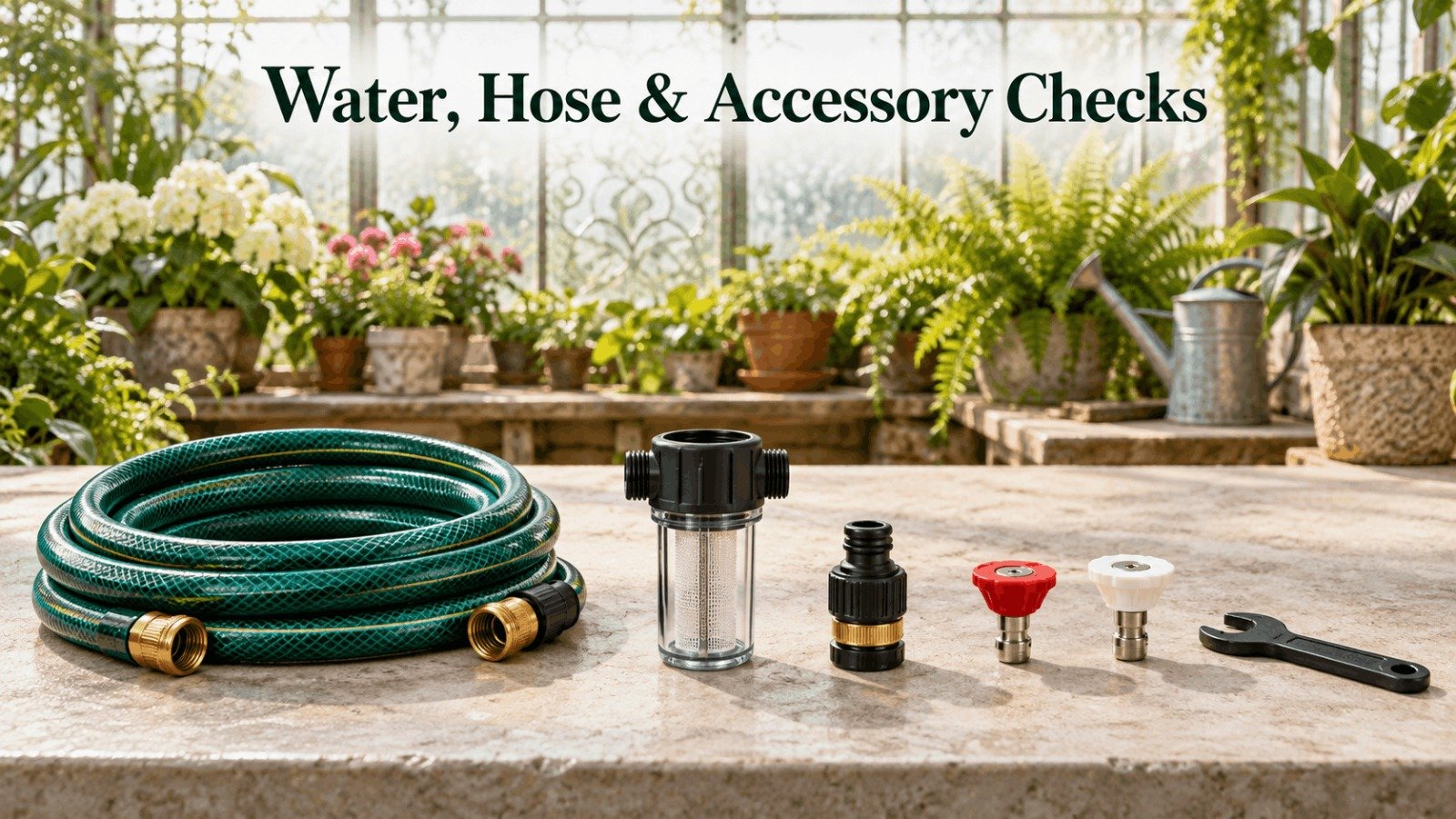 Water supply, hose and accessory checks for a 20V / 40V / 60V cordless pressure washer