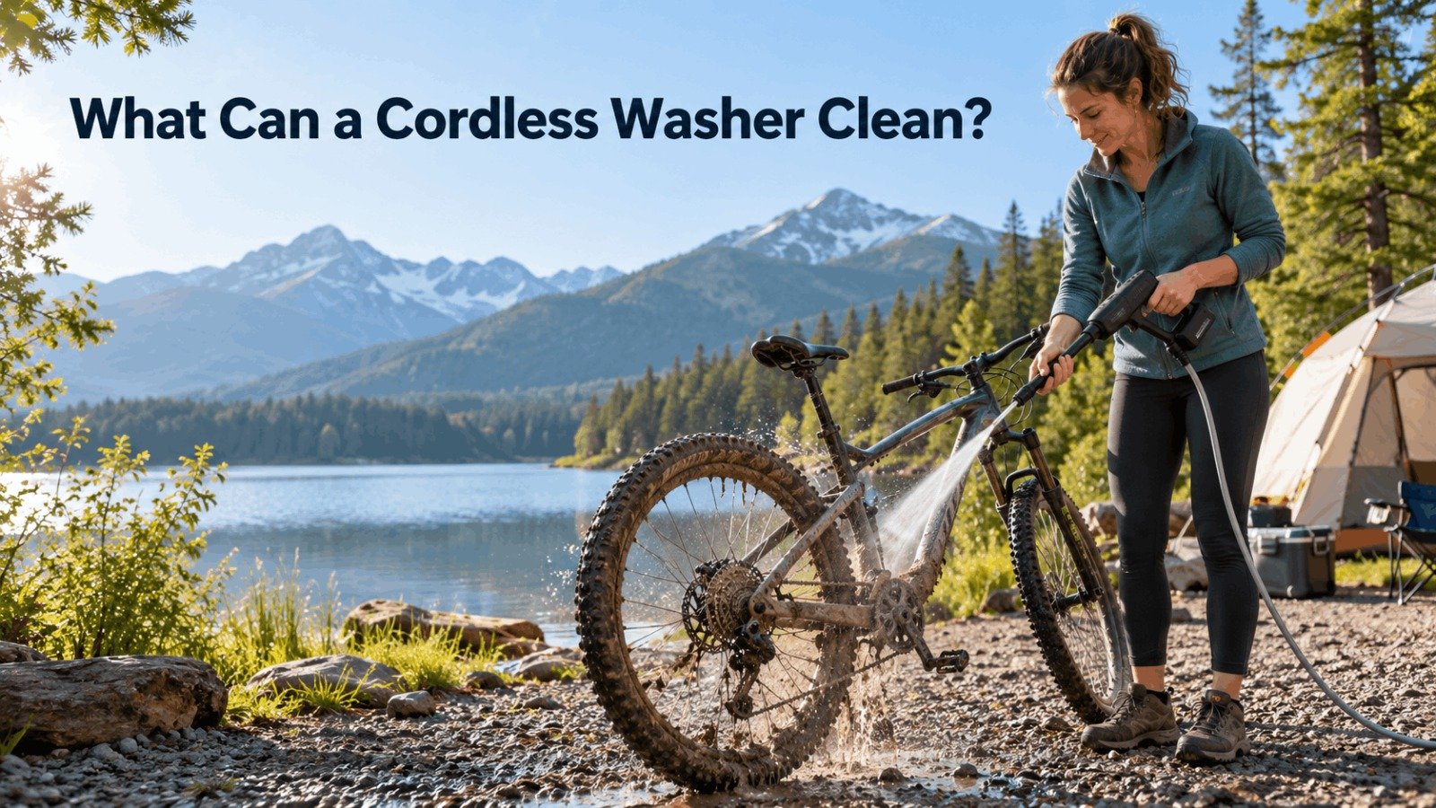 What a cordless pressure washer can clean, such as bikes, outdoor gear and small items